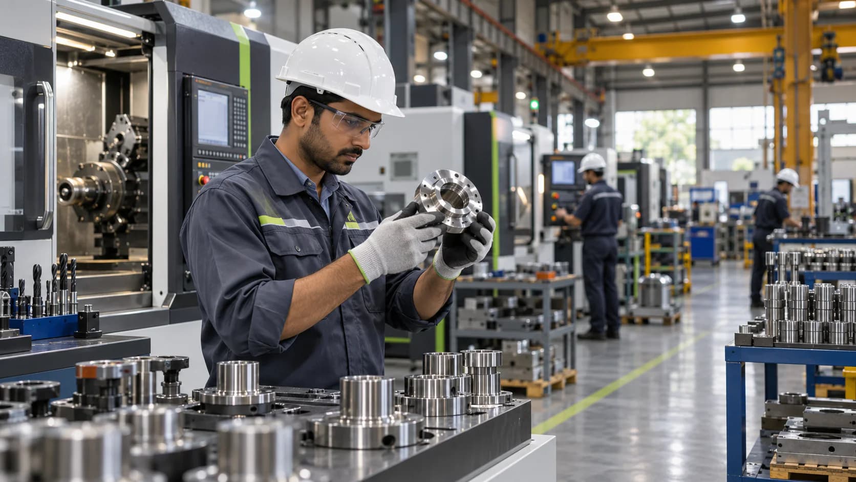 Engineer inspecting components at an Indore manufacturing facility