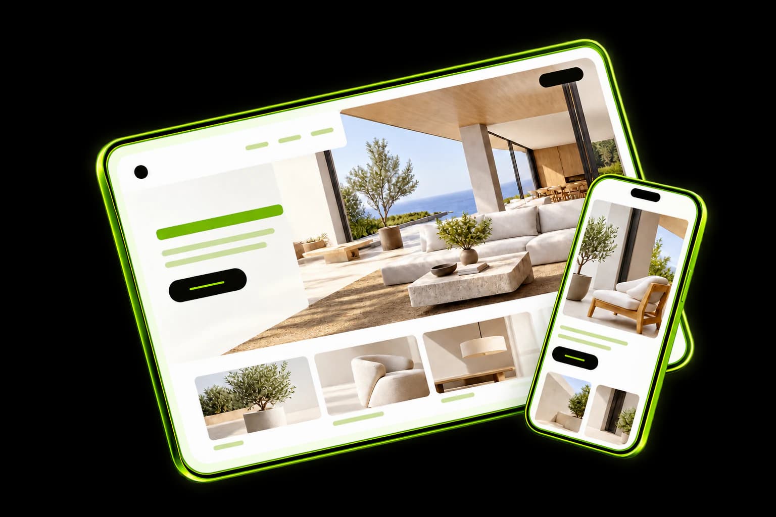 Responsive website displayed on a tablet and phone